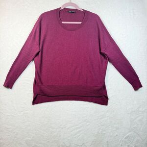 Eileen Fisher PP Petite XS 100% Merino Wool Maroon Sweater Oversized Hi Low Hem